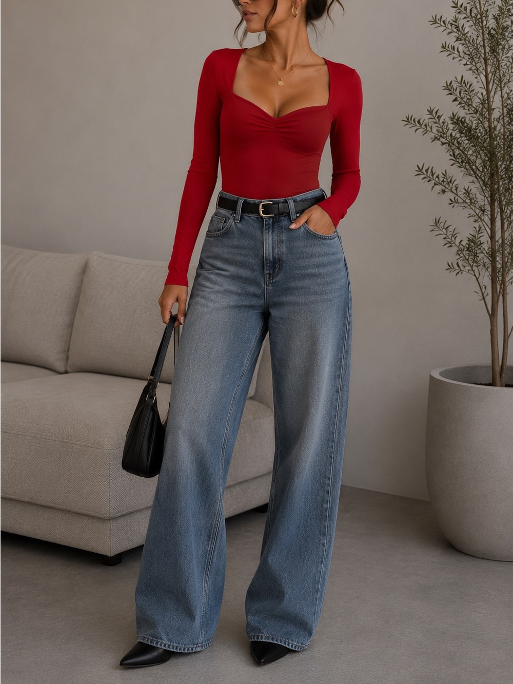 Dynamite Red Long Sleeve Bodysuit